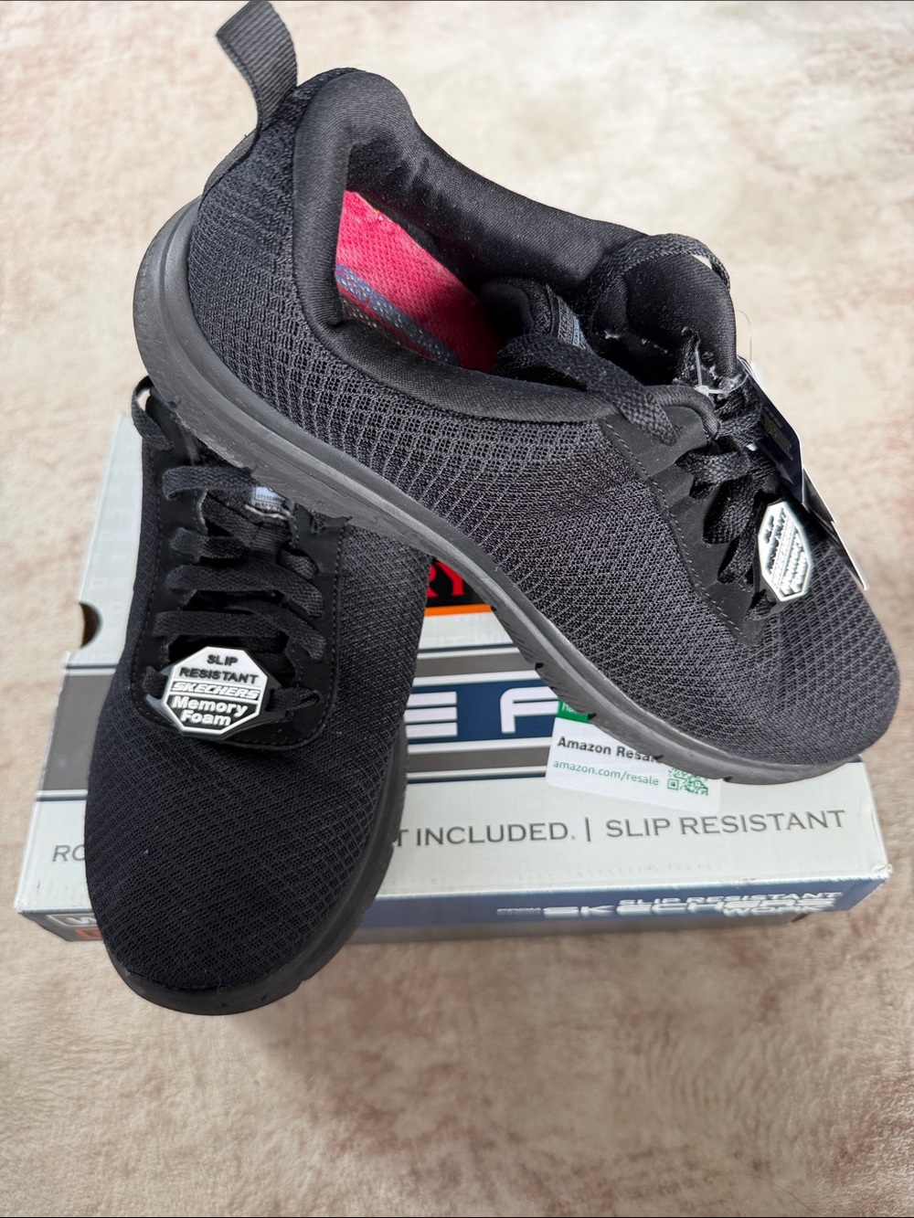 Skechers Black Slip-Resistant Mesh Memory Foam Sneakers